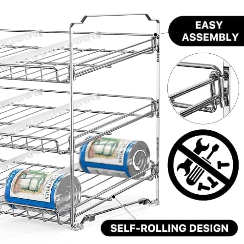 Simple Houseware Stackable Can Organizer Rack for Pantry/Cabinet – 11.5" D x 17" W x 13.75" H, Holds 36 Cans, 3-Tier Can Food Storage Dispenser, Chrome thumbnail 5