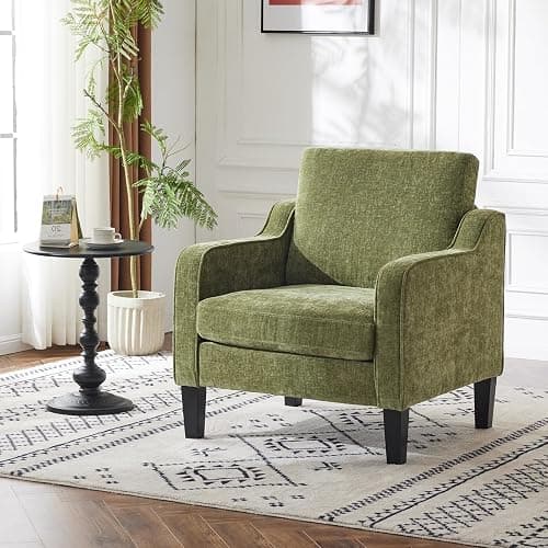 VINGLI Accent Chairs Set of 2, Modern Traditional Armchair for Living Room | Olive Green Reading Chair for Bedroom, Chenille Upholstered Sofa Chairs, Comfy Chair for Small Space, Apartment, Waiting Room thumbnail 9
