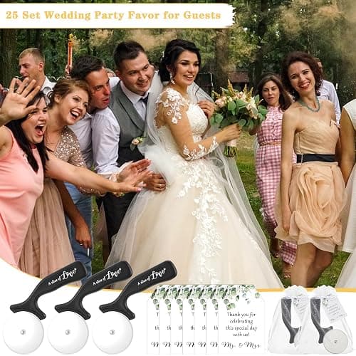 Jingmore Pizza Cutters Wedding Party Favor with Thank You Cards Bag, 25 Set | Stainless Steel, Organza Bags, Bridal Shower Party Favors, Bulk Return Gifts for Guests, Slice of Love Design Tags thumbnail 7