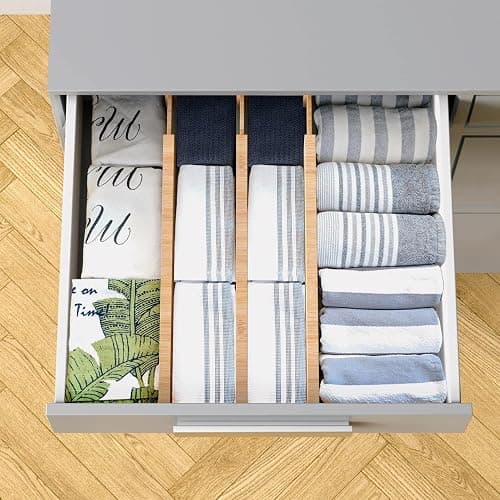 Vinsani Bamboo Drawer Dividers Set of 4 Expandable Drawer Organiser Expandable Adjustable 42-56 cm Spring-Loaded Drawer 2.4in High Separator Partitions for Kitchen Utensils Clothes Tools Home Office thumbnail 2