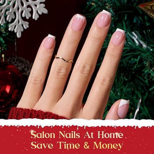 Beetles Pre-French Tips Gel Nail Tips - Pink Short Square Press On Nails,15 Sizes 150 Pcs 4 in 1 Nails Tip thumbnail 3