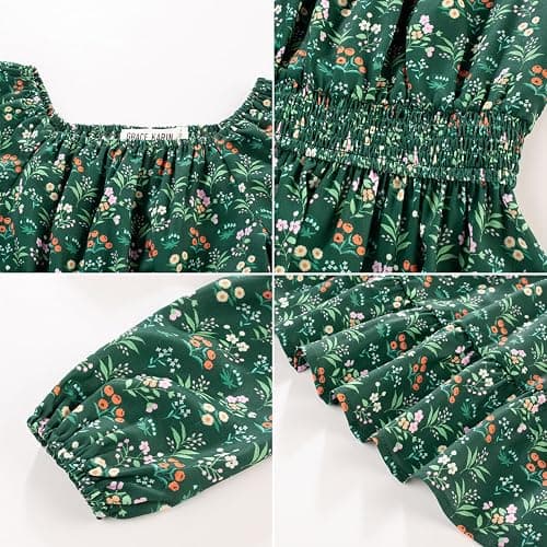 GRACE KARIN Girls Fall Dress Floral Long Sleeve Midi with Smocked Waist for Holiday Party 6-14Y thumbnail 4