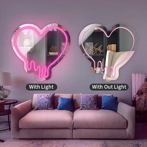 DAKABUKA Heart Neon Sign Pink Heart-Melting Neon Light Mirror LED Decorative Wall Mirror Sign for Bedroom and Girl's Room Party Studio Shop Decor Birthday Gift（13 * 11.8 inch） thumbnail 7