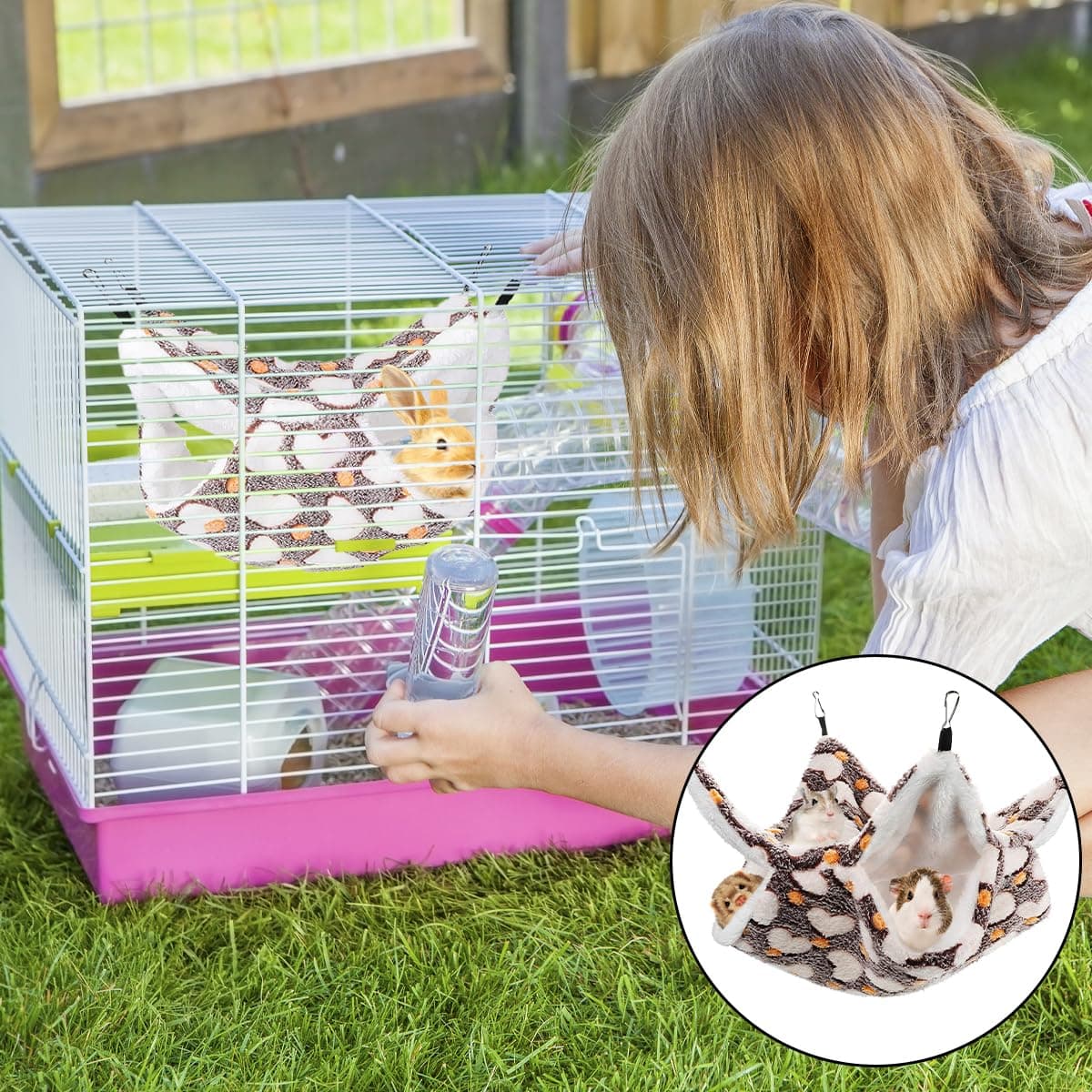 Small Pet Cage Hammock, 1 PCS Double Layer Pet Hanging Bed for Ferrets, Guinea Pigs, Hamster, Squirrel, Rabbit (30 x 30cm/11.8 x 11.8in) thumbnail 7