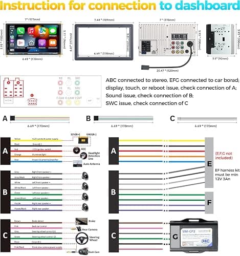 PLZ 7" Wireless Double Din Car Stereo Apple Carplay Radio QLED Screen for Car, Android Auto, Bluetooth 5.3, Fast Charger, 1080P Backup Camera, 4.2 Channel Outputs 240W, 2 Subwoofer thumbnail 8