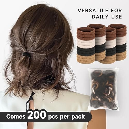 YIMEIS 200 PCS Thick Seamless Hair Ties for Women - Seamless, Ouchless Ponytail Holders - Hair Bands Accessories for Thick Hair (4 Colors) thumbnail 4