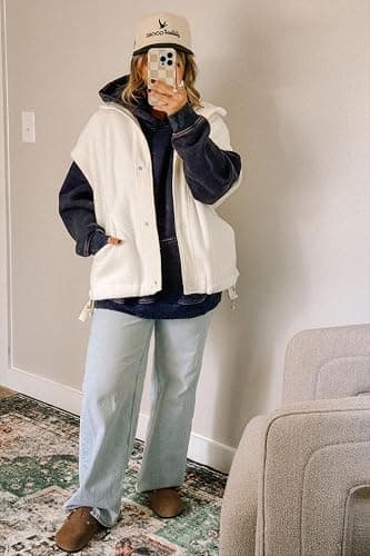 GTLIAE Womens Sherpa Fleece Vest Oversized Sleeveless Jacket Casual Outerwear Gilet with Pockets thumbnail 8