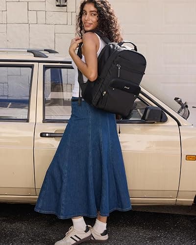LOVEVOOK Laptop Backpack for Women with 2X Extra-Large Tumbler Pockets, 15.6" Work Backpack Purse, Travel Personal Item Bag, Carry On Business Computer Bag for Office, School, or Gift, Black thumbnail 7