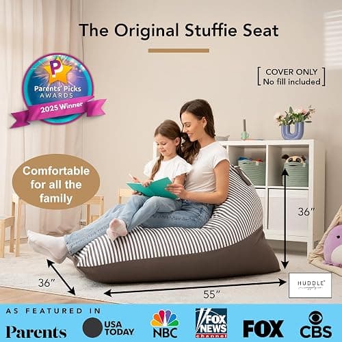 Huddle Designer Stuffed Animal Bean Bag Storage Chair Cover XL Grey Stripes | Washable 100% cotton canvas cover holds 100+ stuffies & more to cleanup quick and make a comfy bean bag chair for your kiddo thumbnail 3