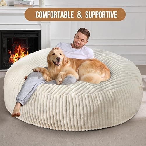 Hobestluk Adult Bean Bag Chair Giant Beanbag with Filling Living Room 6FT | White Giant Big Oversized Bean Bag Chair Memory Foam Filling Machine Washable Fluffy Cover Bedroom Dorm Reading Gaming Kids thumbnail 5