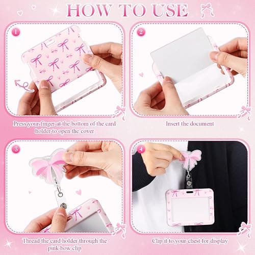 Geyoga Pink Bow Coquette Gifts Set Includes Horizontal ID Badge Holder and Retractable Badge Reel with Alligator Clip Funny Name Tag Card Holder for Worker Doctor Nurse Teacher Office Accessories thumbnail 4