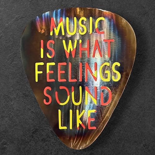 Top Brass Jumbo 16" Metal Guitar Pick Wall Art – “Music Is What Feelings Sound Like” Quote – Steel Wall Décor – Music Room, Studio, or Man Cave Art (Flame Torched) thumbnail 6