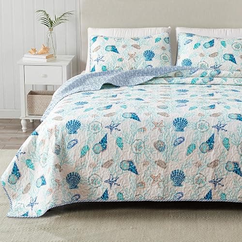 Great Bay Home Coral King Quilt Set, 3 Pieces, Machine Washable - Image 1
