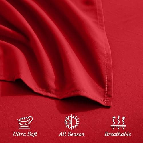 CELINE LINEN Premium 1800 Hotel Quality Wrinkle-Resistant 4-Piece Microfiber Sheet Set - Luxury Ultra Soft and Breathable Bedding 16 Inch Deep Pocket 4PC Sheet Set, Full, Red thumbnail 7