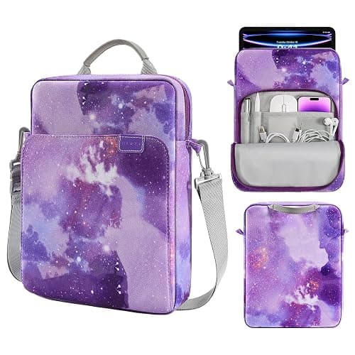 MoKo 12.9 Inch Tablet Sleeve Bag, Fits with 13 Inch New iPad Pro M4 & Air M2 2024, iPad Pro 12.9 M2&M1, Galaxy Tab S8+/S9+ 12.4, Handle Carrying Case with Shoulder Strap, Purple Starry Sky - Image 1