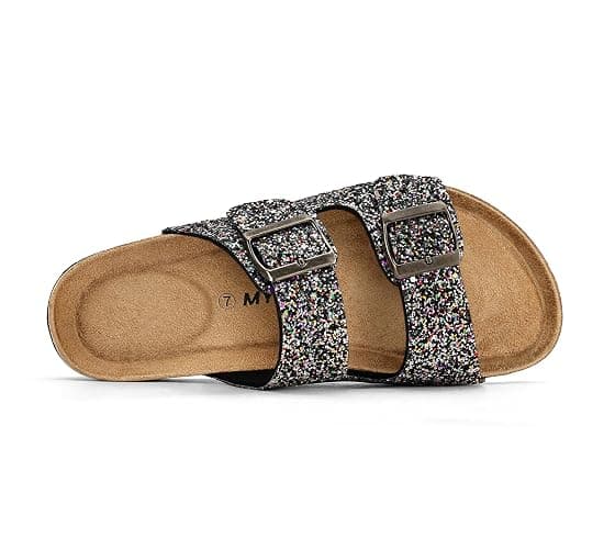 mysoft Womens Flat Sandals Cork Footbed Slides with 2 Straps | Adjustable Buckle Slip On Comfortable Casual Light Weight Summer sandals thumbnail 6