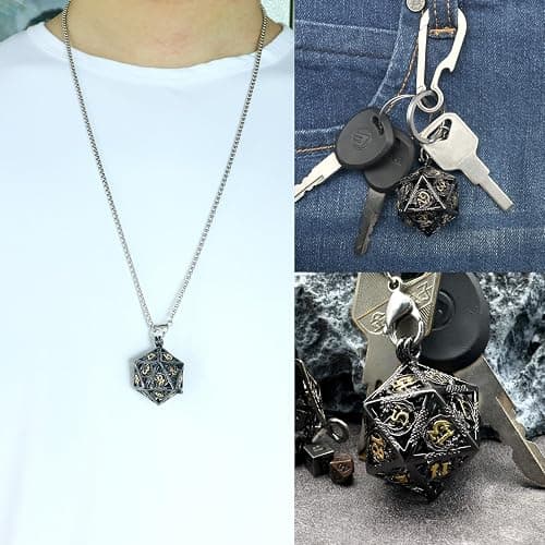 Haxtec Mini Metal DND Dice Set, Tiny Dice with D20 Hollow Cage Necklace & Keychain, Portable Micro D&D Dice for RPG, Cute Small Dice Set for Travel, Unique Dungeons and Dragons Gifts for Men Women thumbnail 7