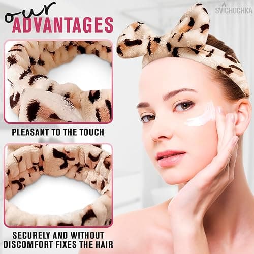 Cheetah Headband - Make Up Head Band for Women - Leopard Headband - Hair Holder for Washing Face - Cheetah Spa Wrap - Skincare Headbands - Soft and Comfortable for Beauty Routine and Skincare Use thumbnail 4