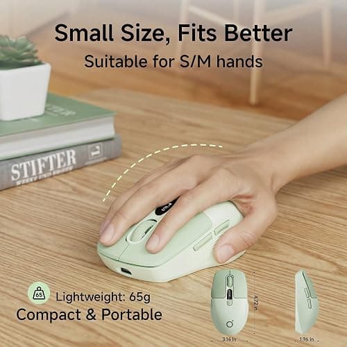 SEUNKWANG EWEADN Q1 Wireless Mouse, BT & 2.4G Silent Mouse Quiet Click with 1600 DPI Levels, Battery & DPI LED Screen Display, 6 Button Small Portable Bluetooth Mouse for Laptop/PC/Mac-Green thumbnail 6