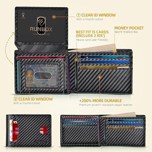 RUNBOX Wallet for Men Slim Rfid Leather 2 ID Window With Gift Box thumbnail 2