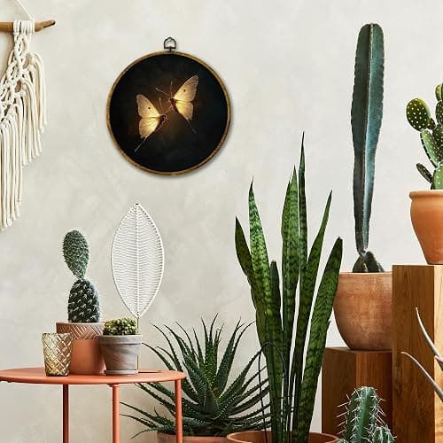 Mcehtle Vintage Butterfly Wall Art Decor, Dark Moody Cottagecore Moth Insect Framed Canvas Prints 10x10, Neutral Farmhouse Round Wall Hanging Artwork Decorations for Gallery Bedroom Living Room thumbnail 2