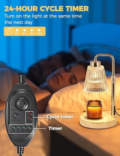 Modern Candle Warmer Lamp with 24h Cycle Timer, Dimmable Wax Melt Warmer | 24h Cycle Timer Dimmable Wax Melt Warmer with 2 Bulbs, Fall Decor for Home Living Room Halloween Decorations Gifts for Mom thumbnail 5