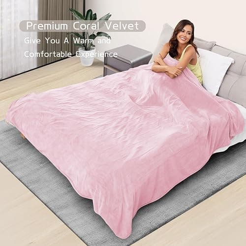 Electric Heated Blanket 72"x84" Full Size, Soft Coral Fleece with 4 Heating Levels and 10 Hours Auto-Off, Machine Washable, Cozy Plush Fabric for Home, Pale Pink thumbnail 8