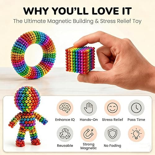 1000PCS 𝙈𝙖𝙜𝙣𝙚𝙩𝙞𝙘 Balls Building 3MM, 10 Colors Stress Relief Desk Toys for Adults, Fidget for Office, 3D Puzzle Sculpture Building Blocks, Creative Gift for 18+ Only. thumbnail 3
