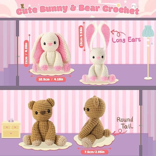 Easter Crochet Kit for Beginners, Bunny and Bear Crochet Kit with Step-by-Step Video Tutorials, Crocheting Kit for Starter, Beginner Crochet Kit for Adult, Stuffed Animal Knitting Kit for Valentines thumbnail 3