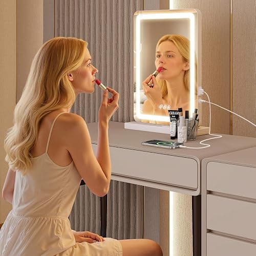 Sweetcrispy 17"x13" LED Vanity Mirror with Lights, Dimmable 3 Color Modes Makeup Mirror with Memory Function, USB Charging, Aluminum Frame, Lighted Mirror for Desk or Bedroom thumbnail 6