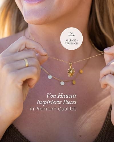 Purelei Sun Kette Damen – Halskette Damen aus langlebigem Edelstahl – Wasserfeste Kette mit Anhänger – 50-55 cm Länge verstellbar – Halskette für deinen individuellen Look thumbnail 3