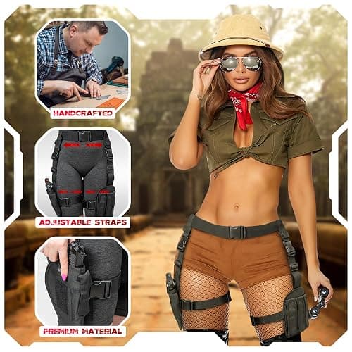 Black Widow Costume Accessories,Lara C Holster Belt Outfit,Rider Leg Strap | Adult Tactical Tomb Swat Cop With Waist Utility Holder Sheath Fake Gun Knife Gear For Women Halloween Cosplay Military Spy thumbnail 4