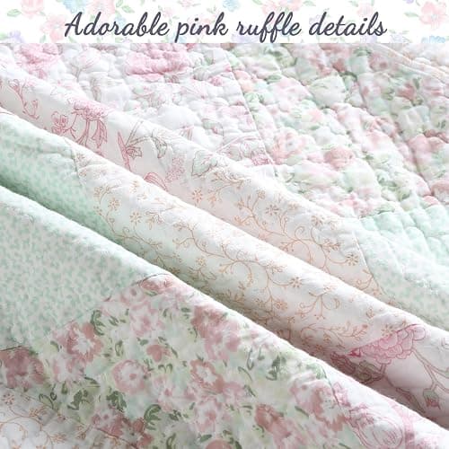 Cozy Line Home Fashions 100% Cotton Real Patchwork Floral Pink Rose Shabby Chic Girly Reversible Quilt Bedding Set, Coverlet Bedspread (La Rosa Rêve, Twin - 2 Piece) thumbnail 6