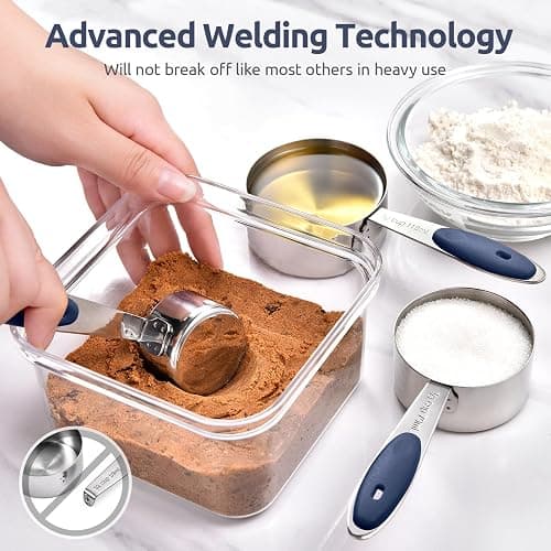 U-Taste Measuring Cups and Spoons: Food Grade 18/8 Stainless Steel Metal Measure Cups and Spoons Set of 10, Upgraded Thickness Handle (Midnight Blue) thumbnail 4