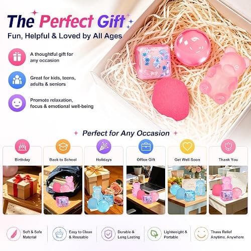 4Pcs Pink Taba Squishy Fidget Toys, Bear Cube Gummy Coconut Oil Stress Balls for Kids Adults, Squishies Cube, Sensory Toys Fidgets for Classroom Prize, Birthday Gifts Party Favors thumbnail 4