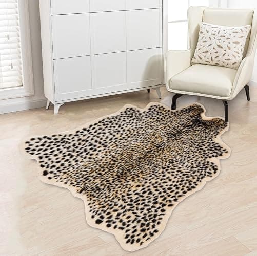 Leopard Rug Cheetah Rug Animals Printed Hide Mats Faux Fur Cowhide Skin Carpet for Home Office, Livingroom, Bedroom, 5.3ft x 6.6ft thumbnail 3