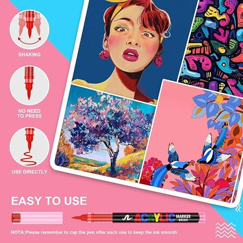 DICEKOO 120 Colors Acrylic Paint Markers, Soft Brush Tip Pens with Automatic Ink Control System, Waterproof, Quick-Drying, Lightfast, for Rock Painting, Canvas, Wood, Egg & DIY Crafts Art Supplies thumbnail 3