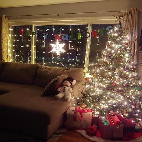 Honche 300Led Fairy Curtain String Lights 10x10ft with Remote Window Lights for Bedroom Wedding Party Festive Season Propose Christmas Decoration(Warm White) thumbnail 4