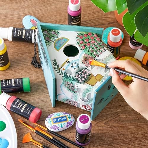 Shuttle Art Acrylic Paint, 42 Colors Acrylic Paint Set with 12 Brushes, 2oz/60ml Bottles, Rich Pigmented, Water Proof, Premium Paints for Artists, Beginners and Kids on Canvas Rocks Wood Ceramic thumbnail 6