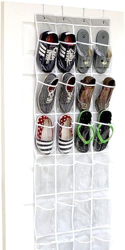 Simple Houseware 24 Pockets - Crystal Clear Over The Door Hanging Shoe Organizer, Gray (64'' x 19'') - Image 1