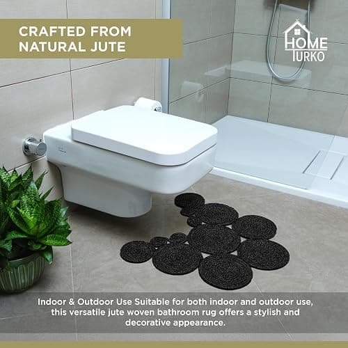 Home Turko Boho Jute Bath Mat | Handmade Washable Toilet Rug | Modern Bathroom Rug | Double Sided Woven Boho Bathroom Decor | 23.6 x 15.7 inches thumbnail 6