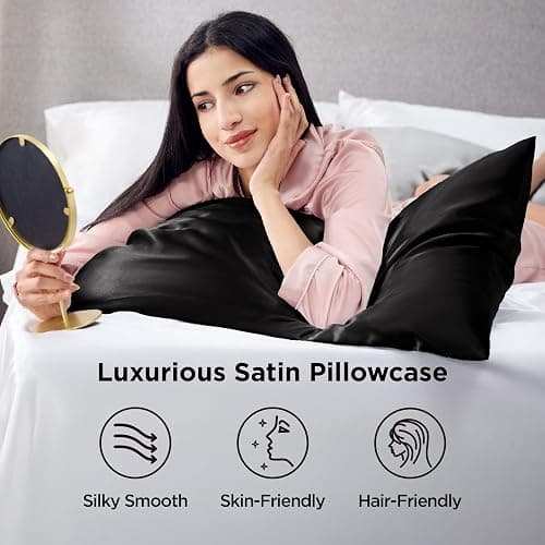 Bedsure Satin Pillowcase for Hair and Skin Queen - Black Silky Pillowcase 2 Pack with Envelope Closure, Similar to Silk Pillow Cases, Gifts for Women Men, 20x30 Inches, 2pcs thumbnail 3