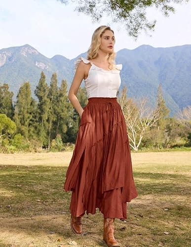 Scarlet Darkness Long Skirts for Women Renaissance Costume Pirate Maxi Skirt Plus Size with Pockets thumbnail 2