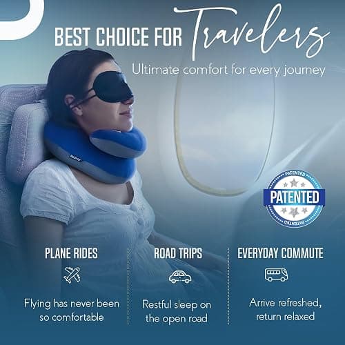 BCOZZY Travel Neck Pillow for Airplane– Patented Double Support for Head, Neck, and Chin. Best for Long Flights, Plane Sleeping, and Car Rides. Adjustable Size. Washable. Carry Bag. Large, Purple thumbnail 3