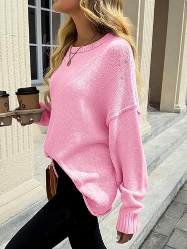 Saodimallsu Womens Oversized Crew Neck Sweaters Long Sleeve Slouchy Knit Fall Casual Loose Pullover Tops thumbnail 3