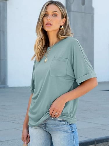 ANRABESS Womens Tops Short Sleeve Oversized T Shirts | Basic Tee with Chest Pocket，Summer Loose Fitting Tshirts，Business Casual Work Outfits，Travel Daily Wear，ALL-Seasons Clothes thumbnail 3