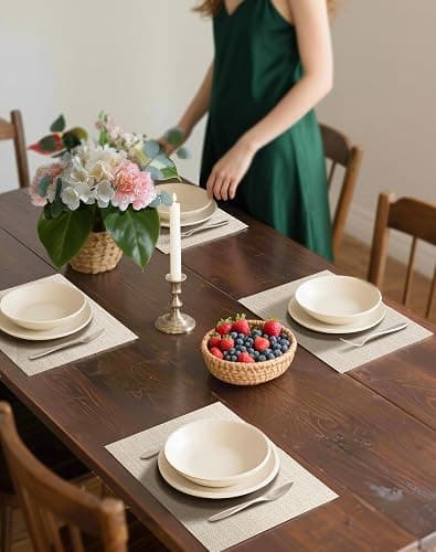 Leetaltree Beige Placemats Set of 6 - Heat Resistant Non-Slip Place mats for Dining Table, Washable Durable PVC Vinyl Woven Table Mats(Beige, 6) thumbnail 2