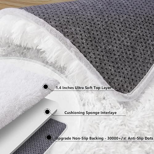 plumlik 8x10 Large Area Rugs for Living Room, White Fluffy Shag Rug for Bedroom and Nursery, Soft and Comfy, Big Fuzzy Carpet for Kids, Girls, Boys Room Dorm Home Decor Aesthetic, Upgrade Non Slip thumbnail 7