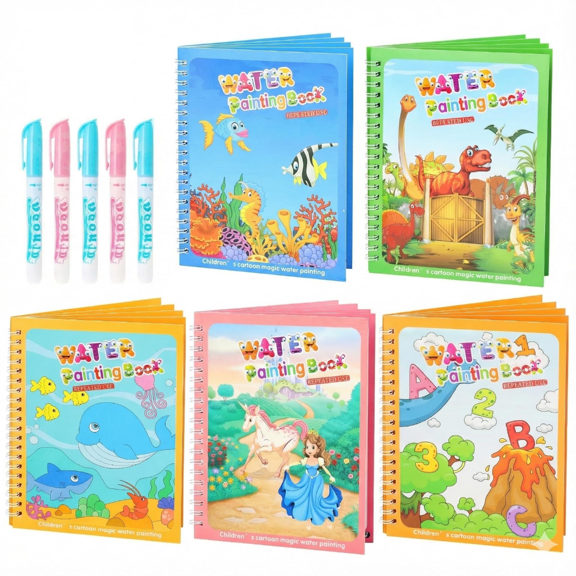 5 Pack Reusable Water Coloring Book for Toddlers, Water Doodle Book Toys, Paint with Water Books,Mess-Free Coloring Book, Portable Educational Doodle Drawing Toy,Educational Learning Kits Gifts New 5 Pack 5 - Image 1