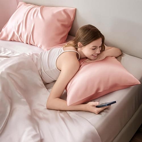 Bedsure King Size Satin Pillowcase Set of 2 - Peach Pink Silky Pillow Cases for Hair and Skin with Envelope Closure, Similar to Silk Pillow Cases, Gifts for Women Men, 20x36 Inches, 2pcs thumbnail 9